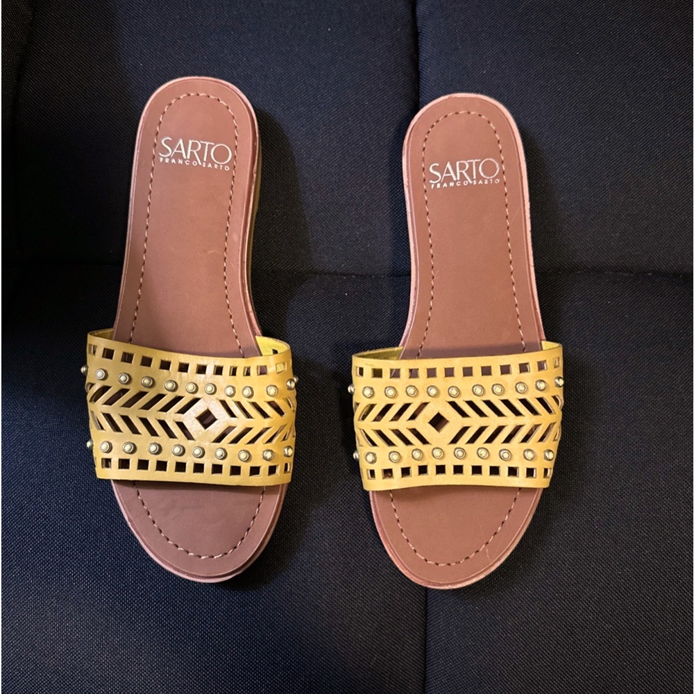 Franco Sarto Women’s Maclean Leather Sandal’s Slip on Slippers size 5.5M EUC